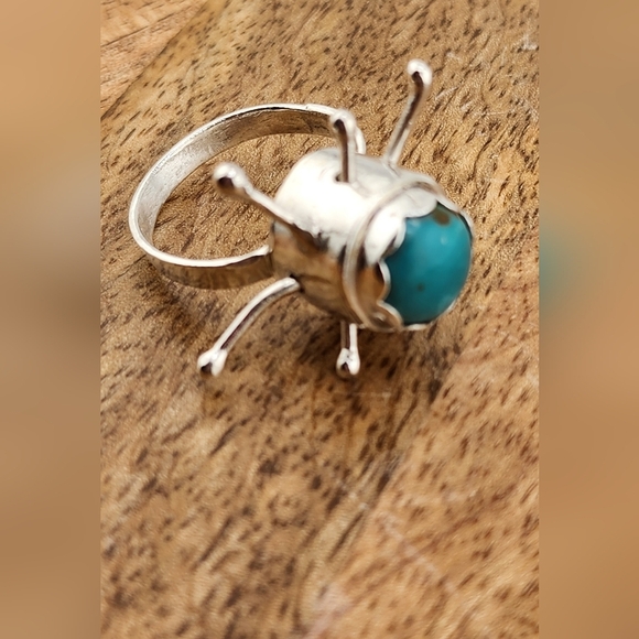 TURQUOISE ANXIETY RING HANDMADE IN STERLING SILVER METAL SIZE 9 - Picture 3 of 7
